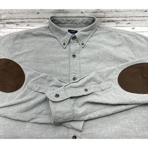 J Crew Shirt Mens Large Gray Regular Fit Elbow Patch Button Down Casual Preppy